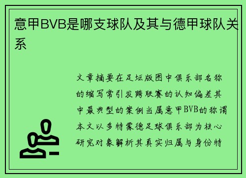 意甲BVB是哪支球队及其与德甲球队关系