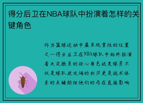 得分后卫在NBA球队中扮演着怎样的关键角色