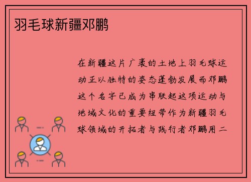 羽毛球新疆邓鹏